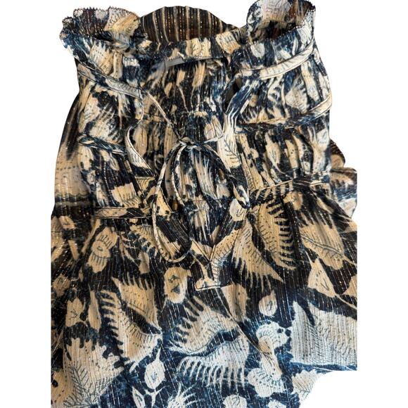 ULLA JOHNSON Yulia Silk Metallic Lurex Indigo Boho Blouse Size 4 - Picture 5 of 8